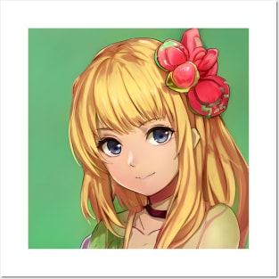 Blonde hair cute anime girl face Posters and Art